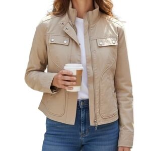 DKNY Tan Utility Jacket with Snap-Flap Pockets